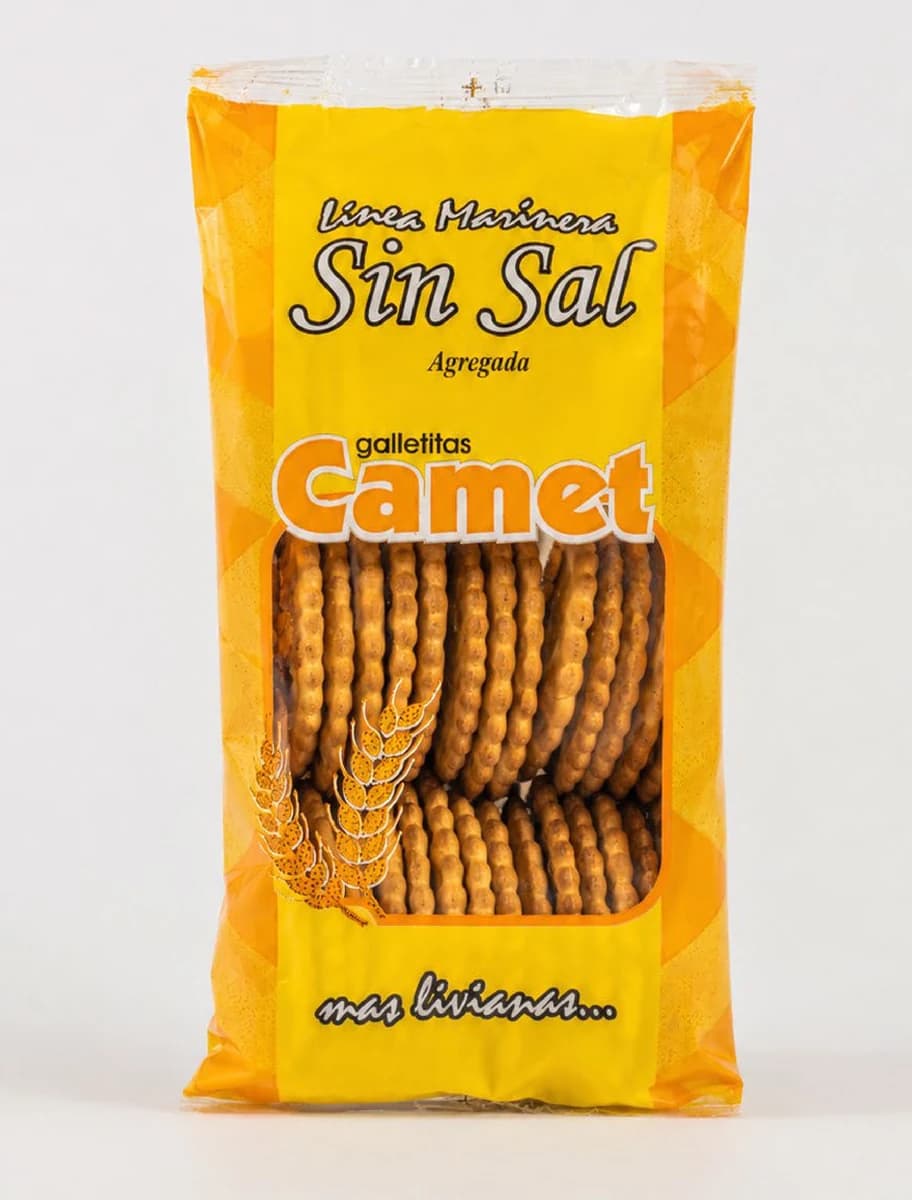 Sin sal agregada. Envase del producto Camet.